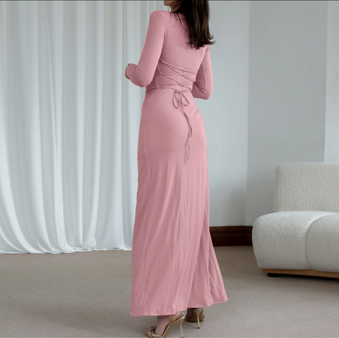 Elegantes Maxi-Kleid mit Raffung & hohem Schlitz